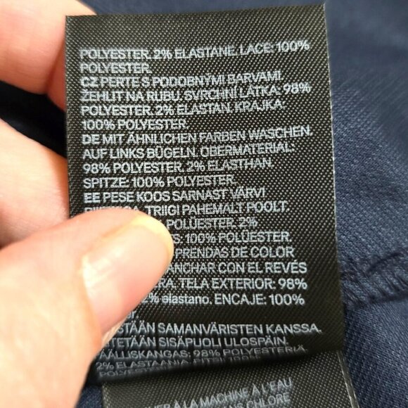 H&M Navy Jersey Crepe Cap Sleeve Lace Mini Dress Sz S - Picture 9 of 9